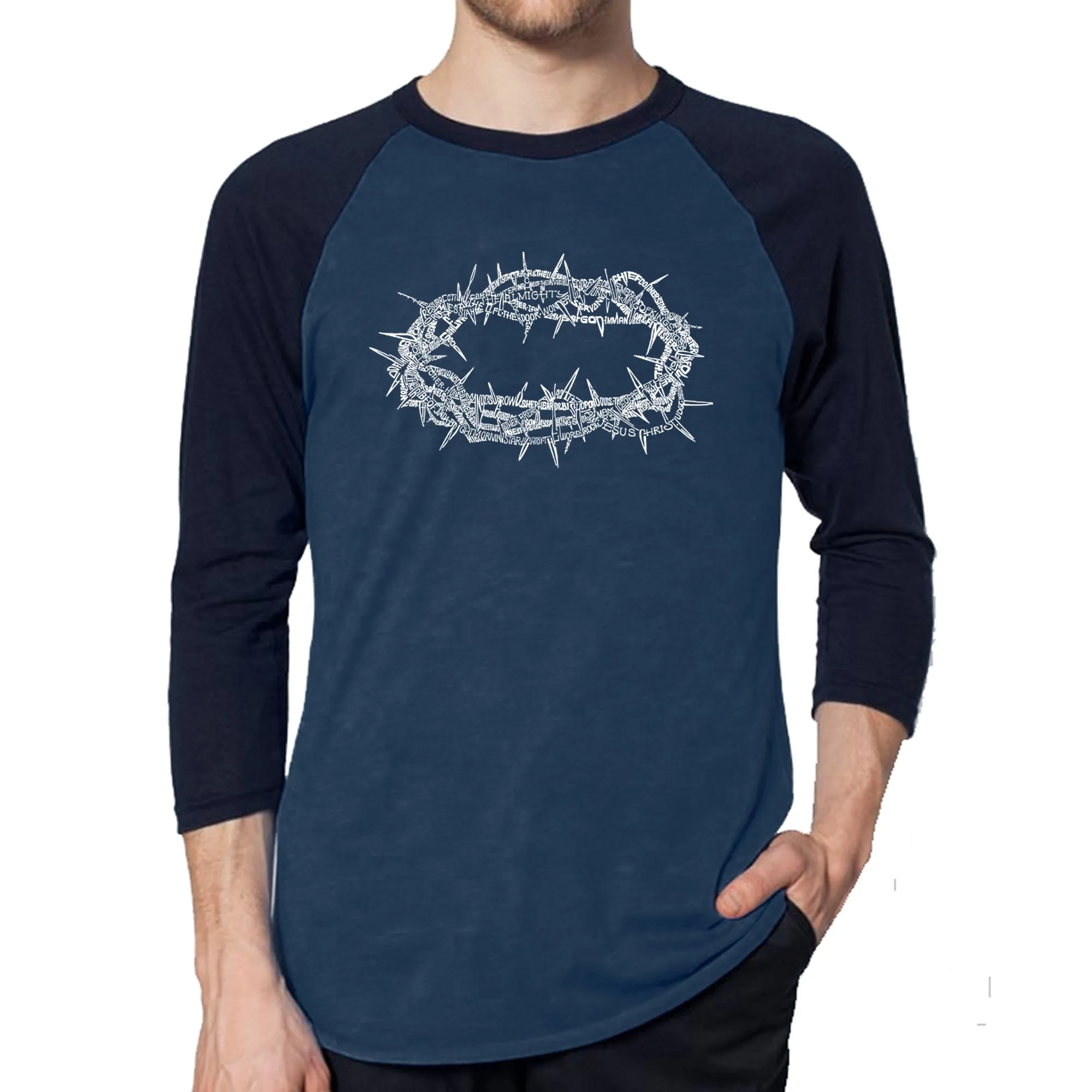 CROWN OF THORNS - Men's Raglan Baseball Word Art T-Shirt sold by LA Pop Art product image thumbnail 3