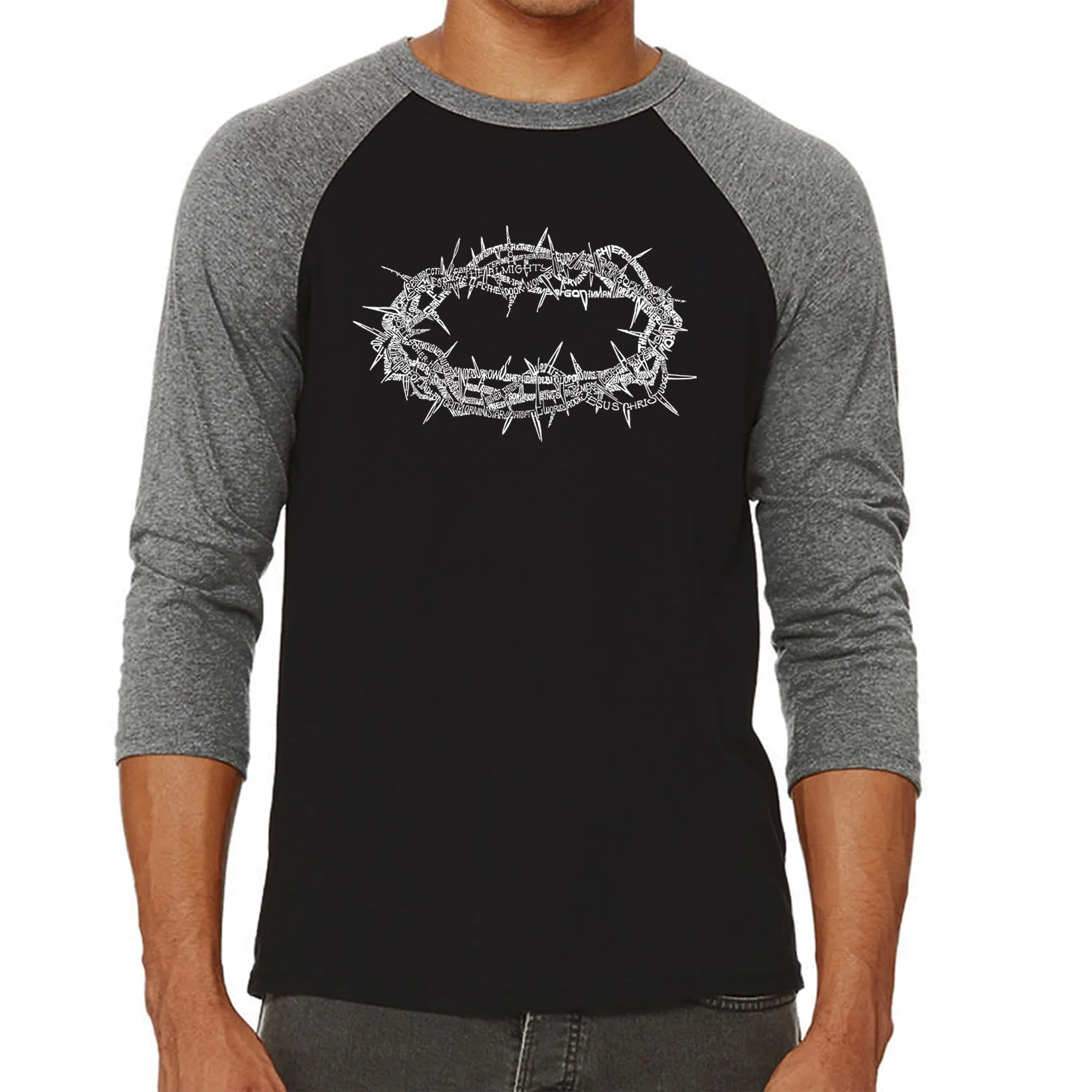 CROWN OF THORNS - Men's Raglan Baseball Word Art T-Shirt sold by LA Pop Art product image thumbnail 4