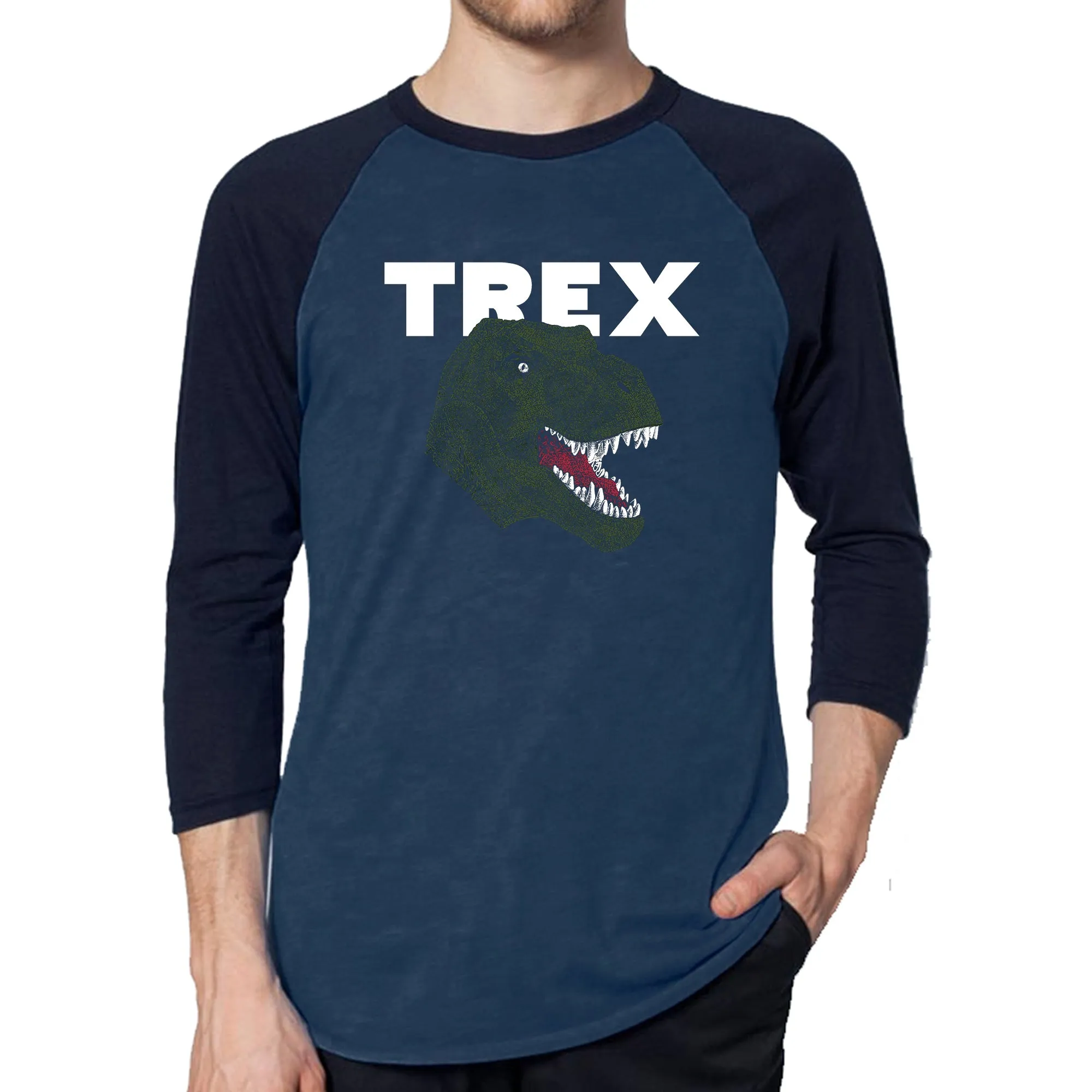 T-Rex Head - Men's Raglan Baseball Word Art T-Shirt sold by LA Pop Art product image thumbnail 3