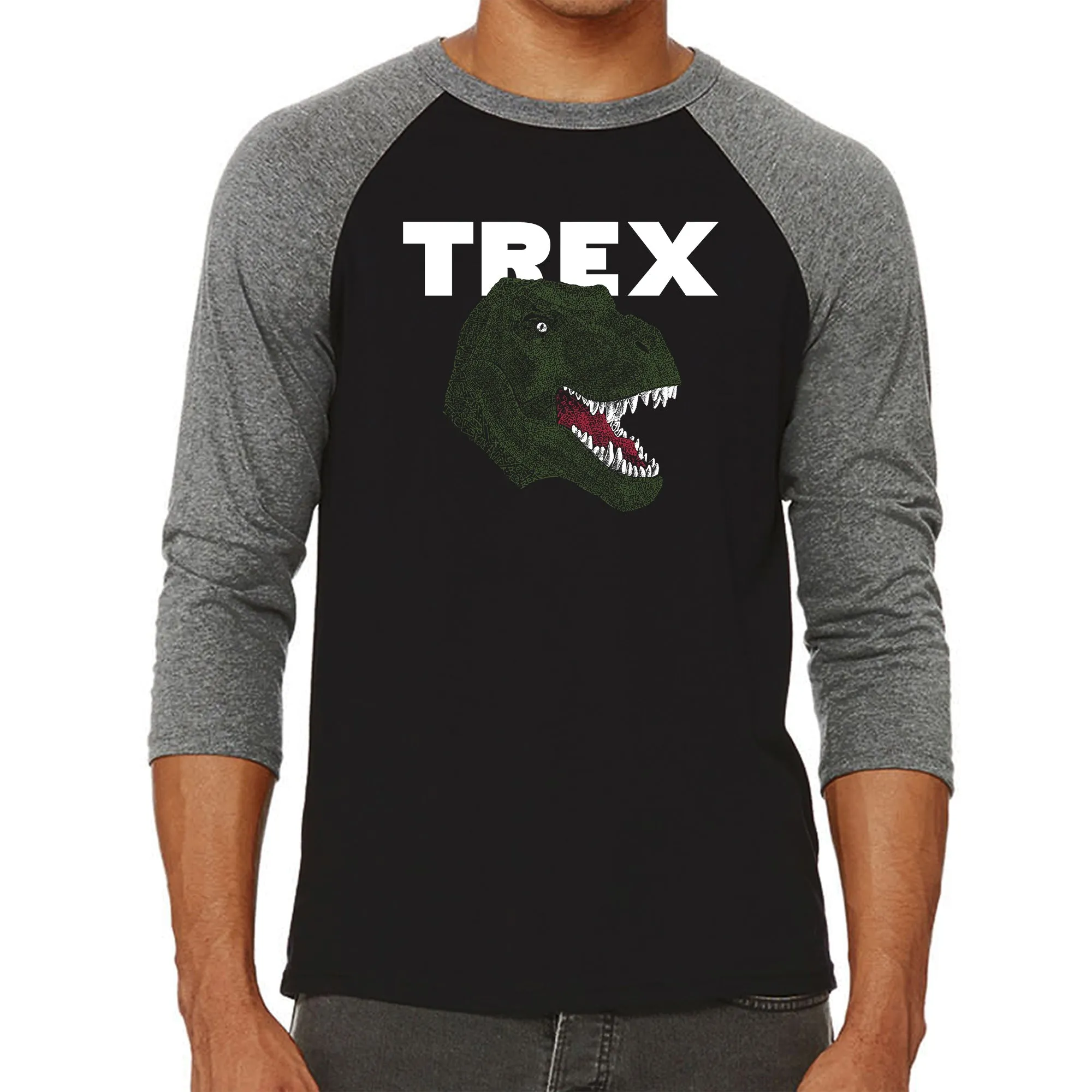 T-Rex Head - Men's Raglan Baseball Word Art T-Shirt sold by LA Pop Art product image thumbnail 4