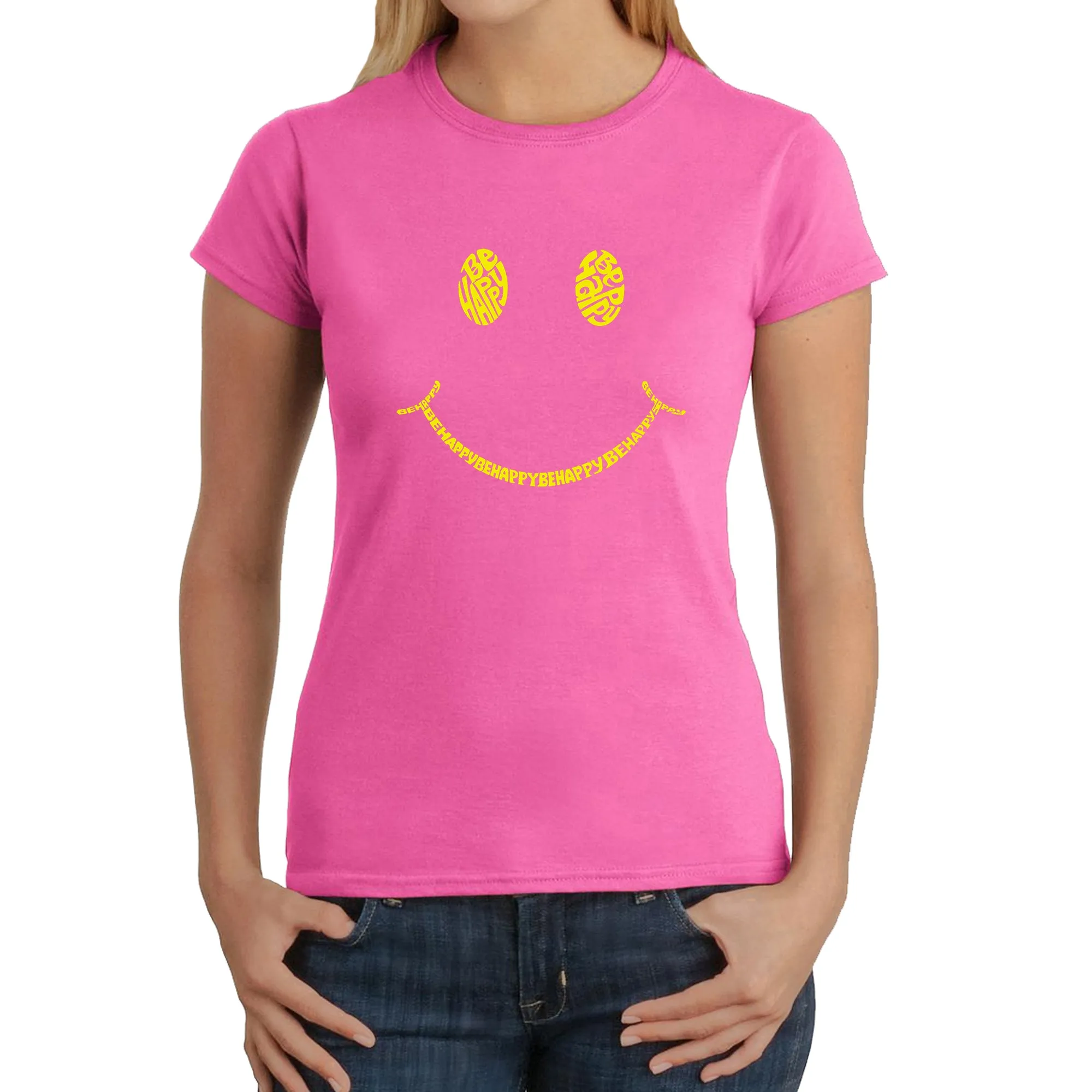 Be Happy Smiley Face - Women's Word Art T-Shirt sold by LA Pop Art product image thumbnail 4