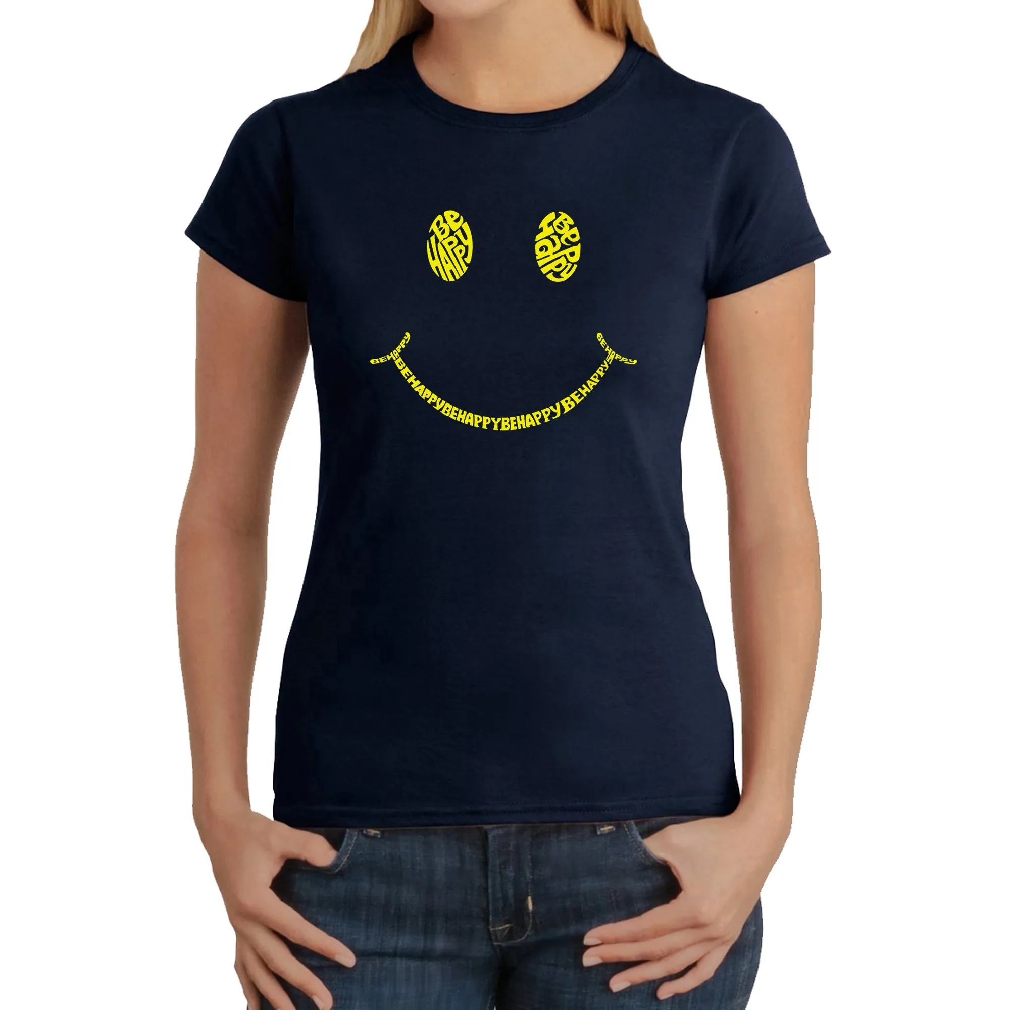 Be Happy Smiley Face - Women's Word Art T-Shirt sold by LA Pop Art product image thumbnail 3