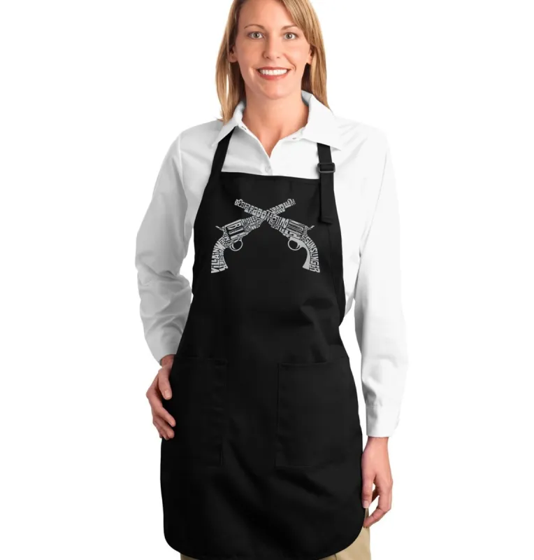 CROSSED PISTOLS - Full Length Word Art Apron sold by LA Pop Art