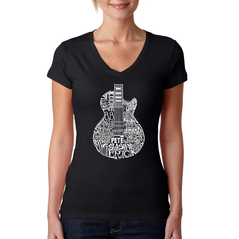 Rock Guitar - Women's Word Art V-Neck T-Shirt sold by LA Pop Art