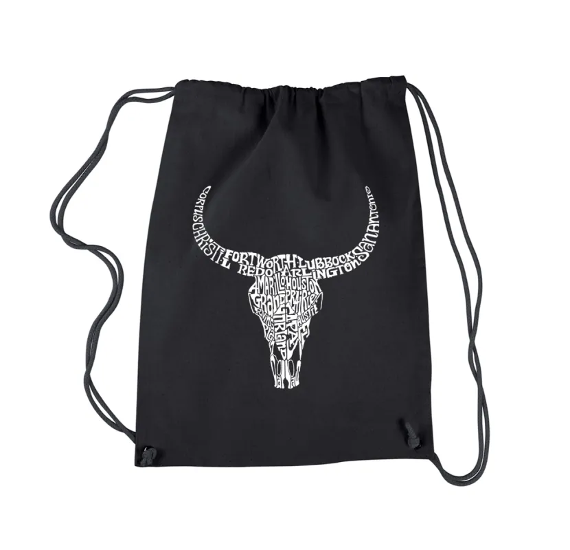 Texas Skull - Drawstring Backpack sold by LA Pop Art