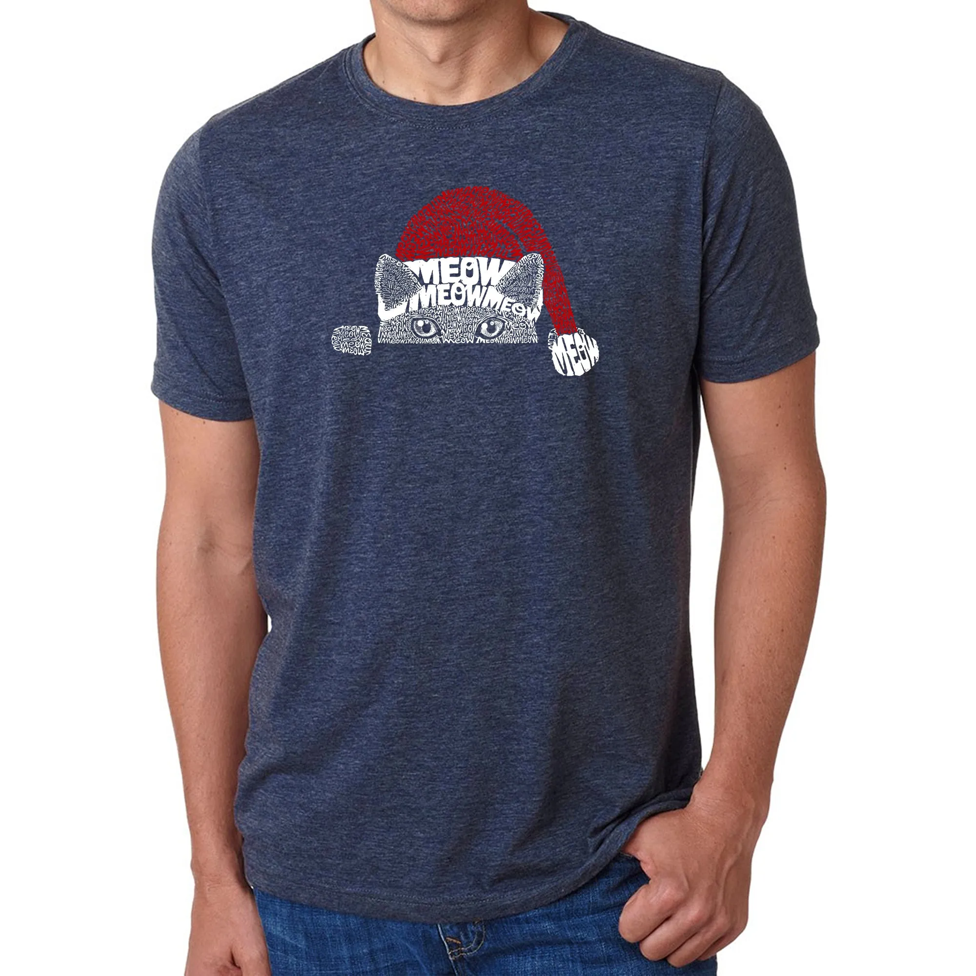 Christmas Peeking Cat - Men's Premium Blend Word Art T-Shirt sold by LA Pop Art product image thumbnail 3