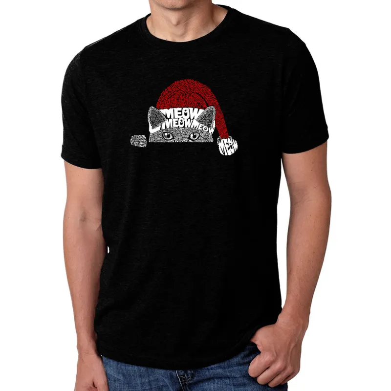 Christmas Peeking Cat - Men's Premium Blend Word Art T-Shirt sold by LA Pop Art