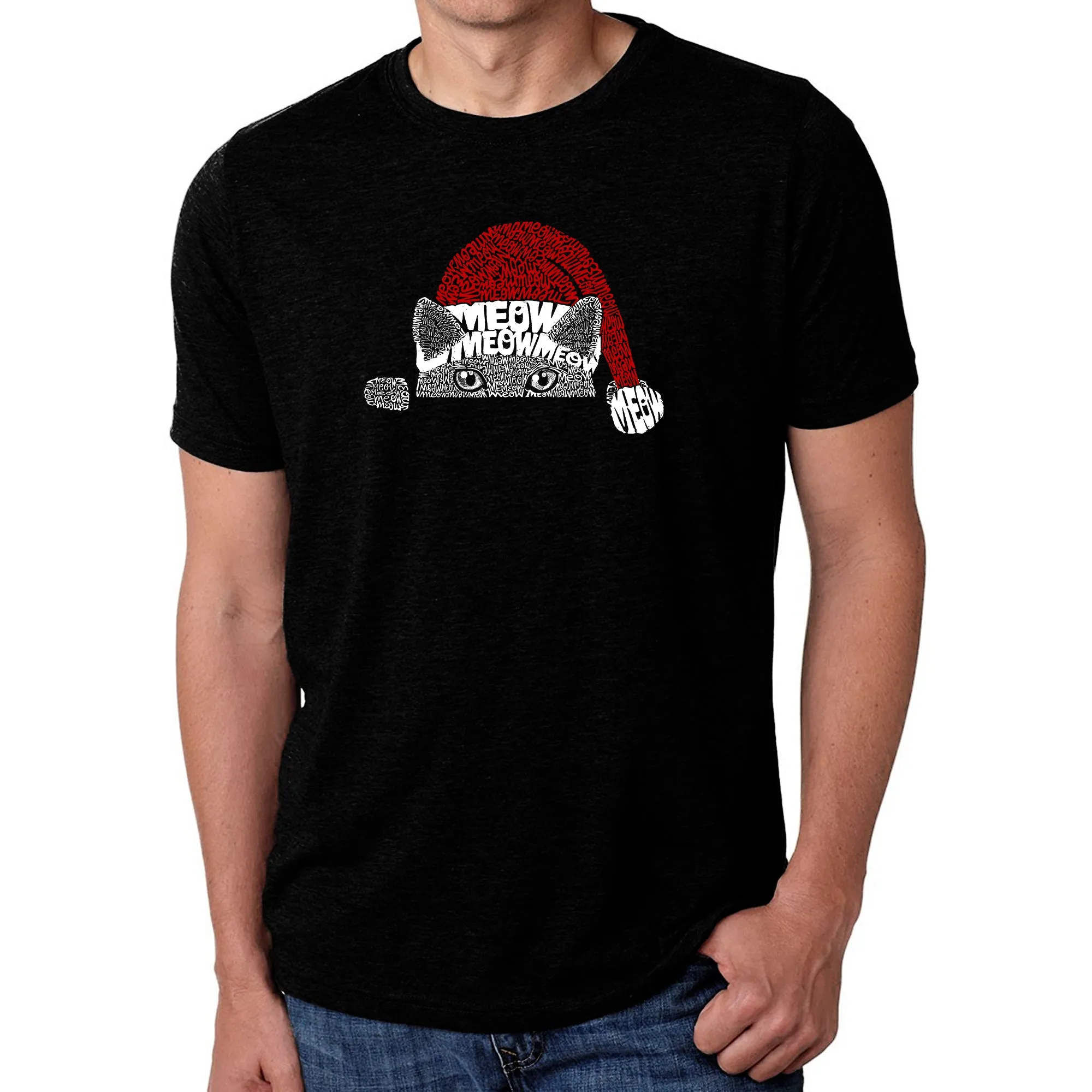 Christmas Peeking Cat - Men's Premium Blend Word Art T-Shirt sold by LA Pop Art