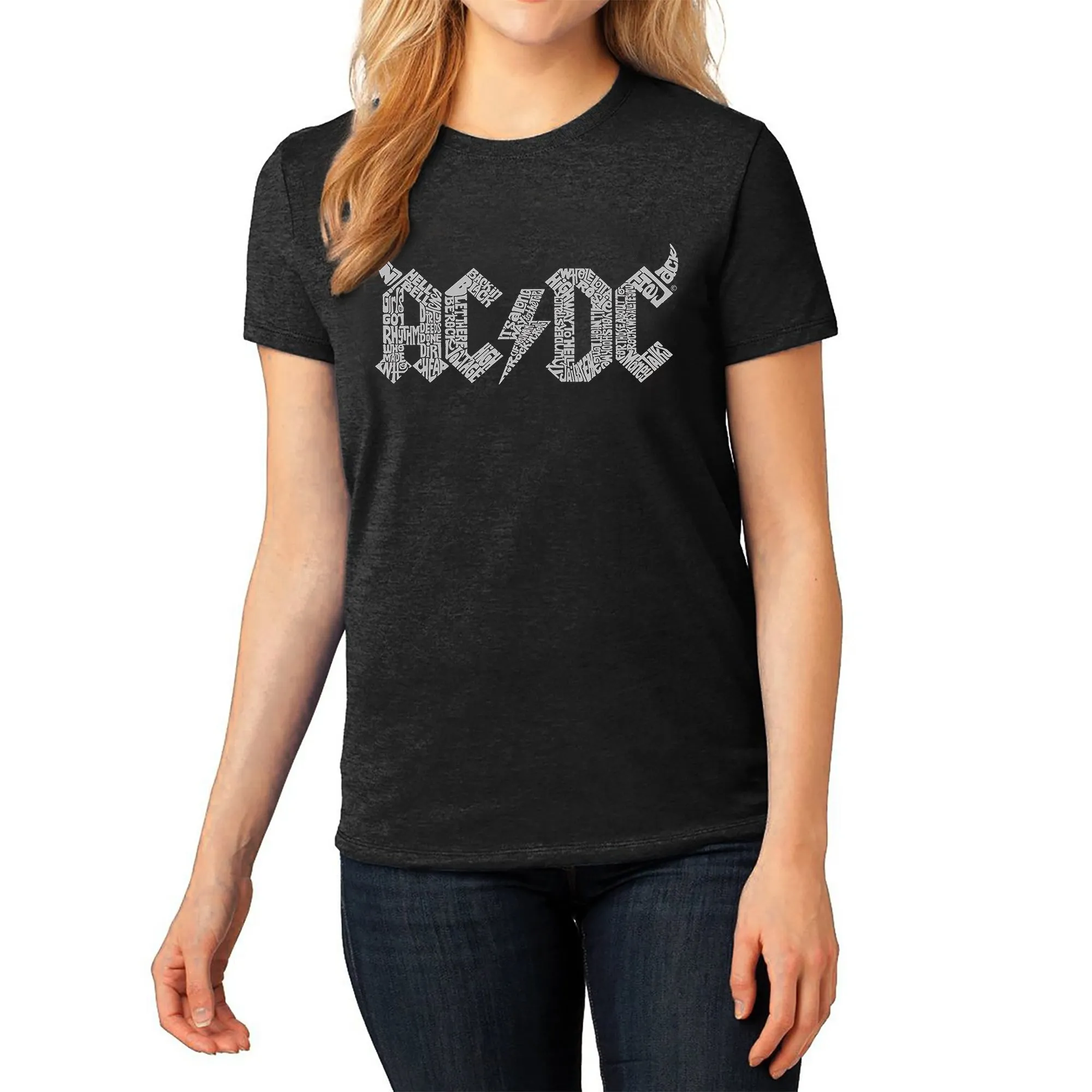 AC/DC Classic Horns Logo - Women's Premium Blend Word Art T-Shirt sold by LA Pop Art