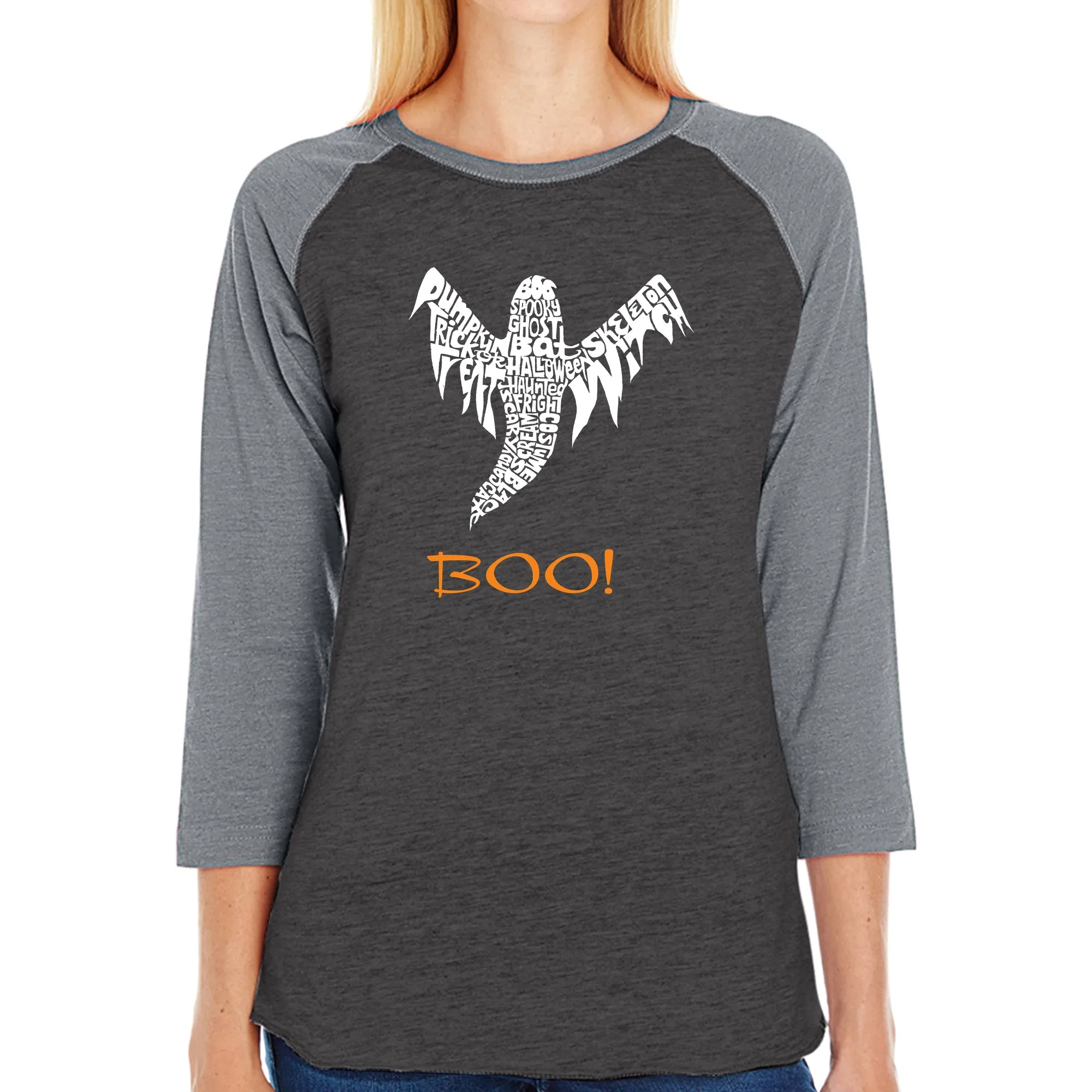 Halloween Ghost - Women's Raglan Word Art T-Shirt sold by LA Pop Art product image thumbnail 4
