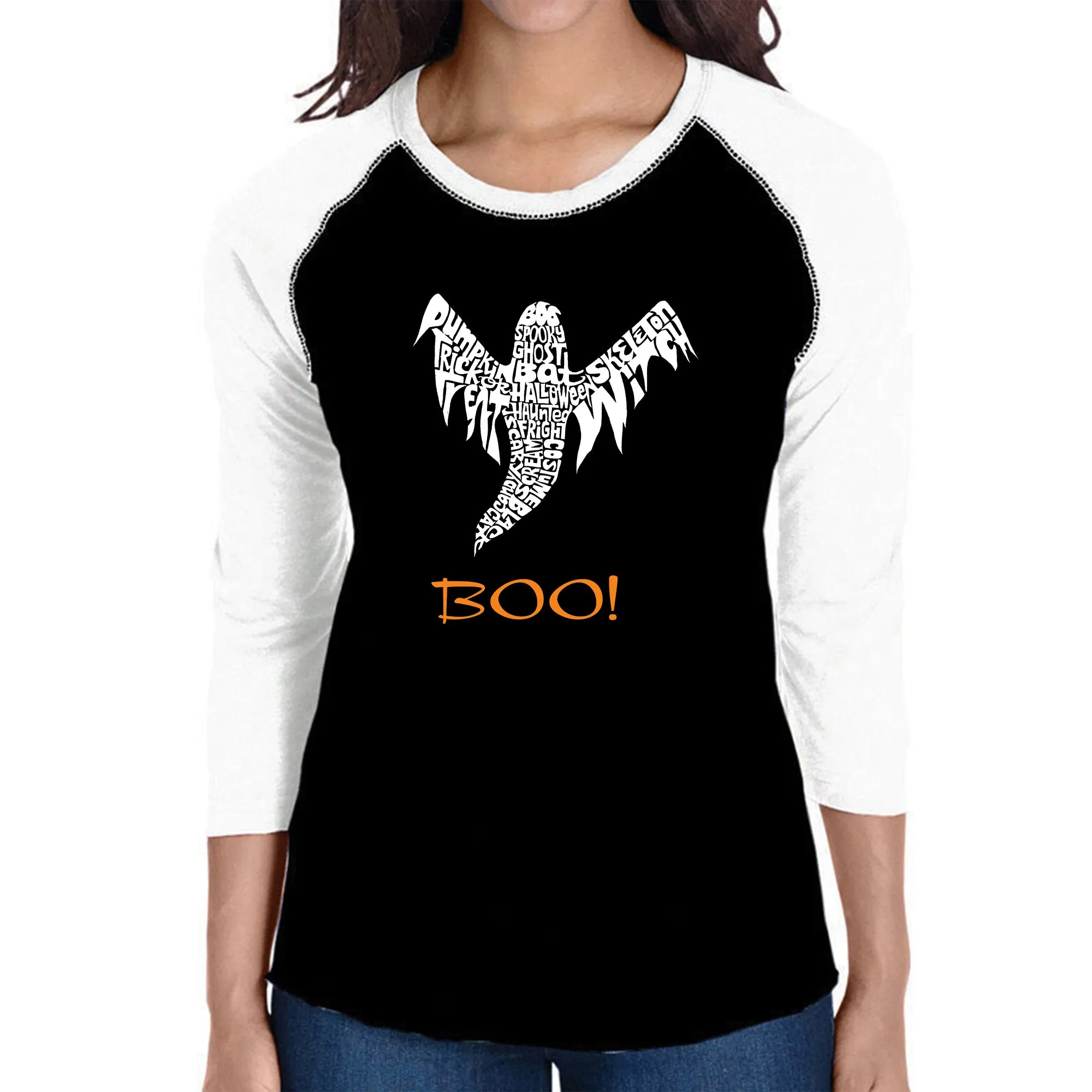 Halloween Ghost - Women's Raglan Word Art T-Shirt sold by LA Pop Art