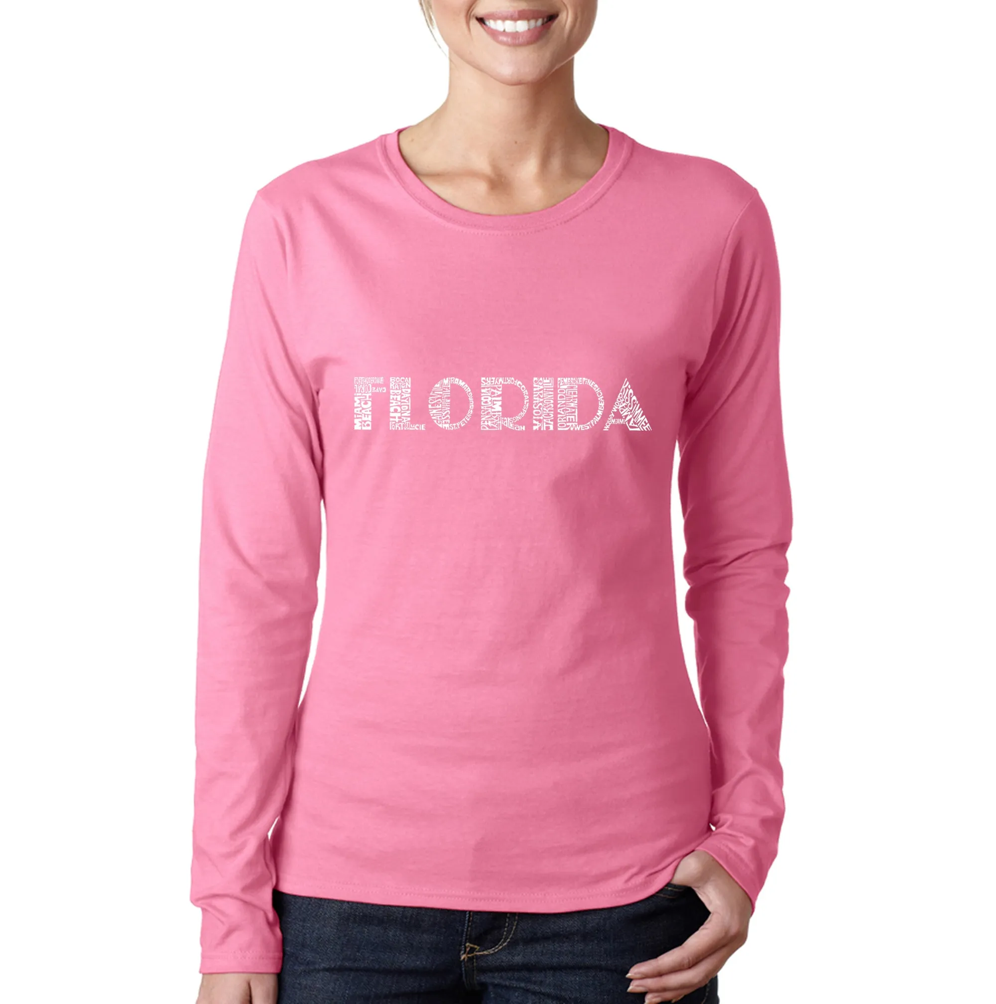 POPULAR CITIES IN FLORIDA - Women's Word Art Long Sleeve T-Shirt sold by LA Pop Art product image thumbnail 3