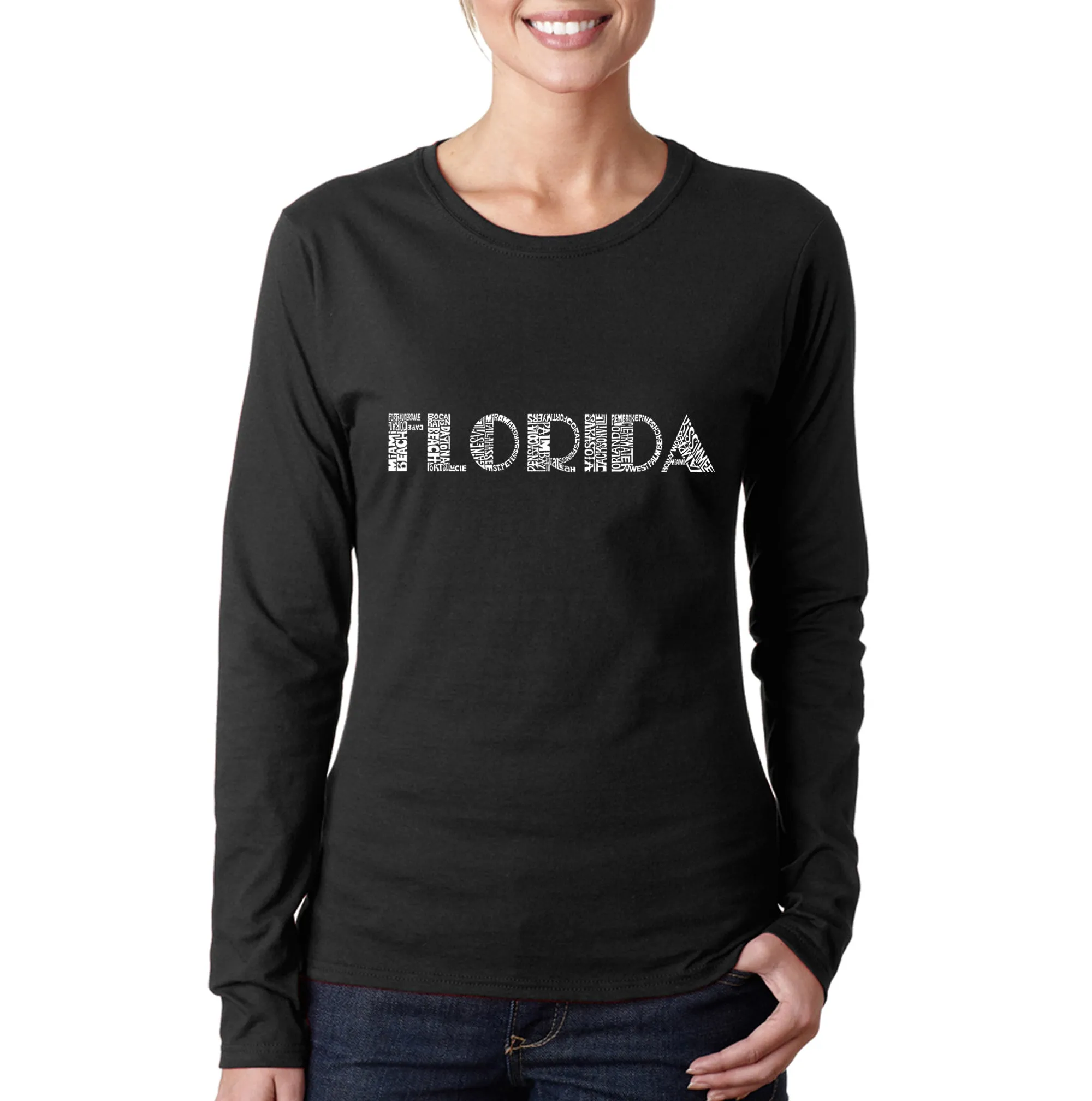 POPULAR CITIES IN FLORIDA - Women's Word Art Long Sleeve T-Shirt sold by LA Pop Art