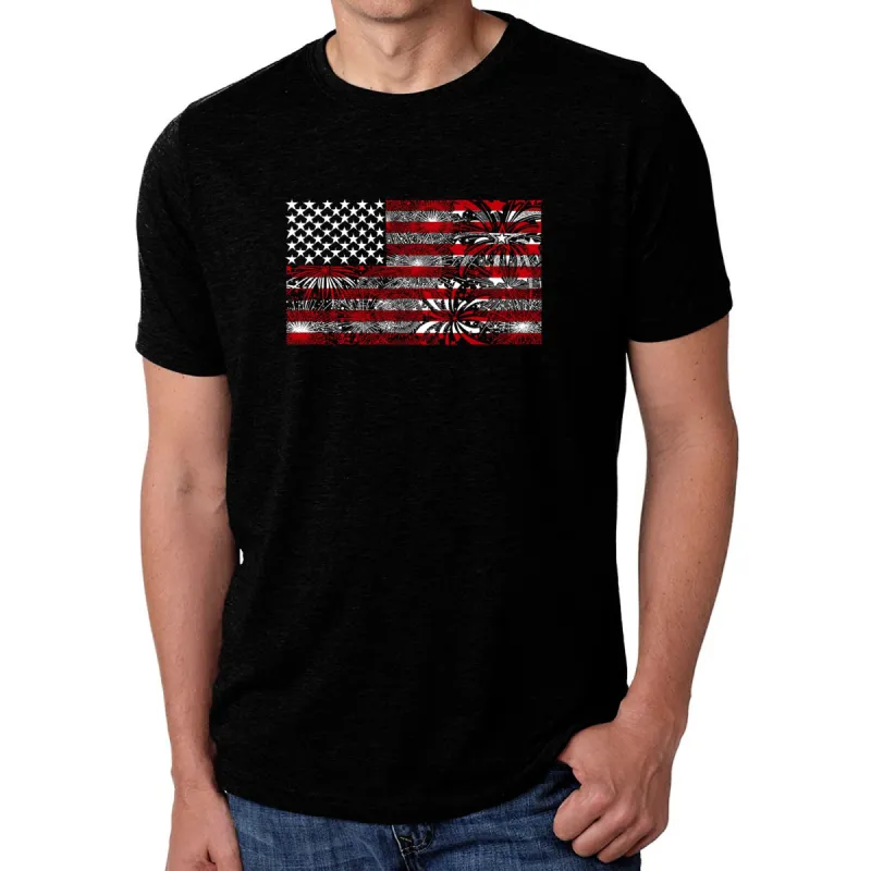 Men's Premium Blend Word Art T-shirt - Fireworks American Flag sold by LA Pop Art