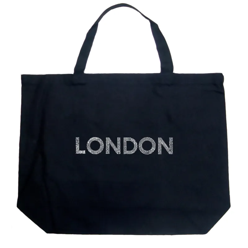 LONDON NEIGHBORHOODS - Large Word Art Tote Bag sold by LA Pop Art