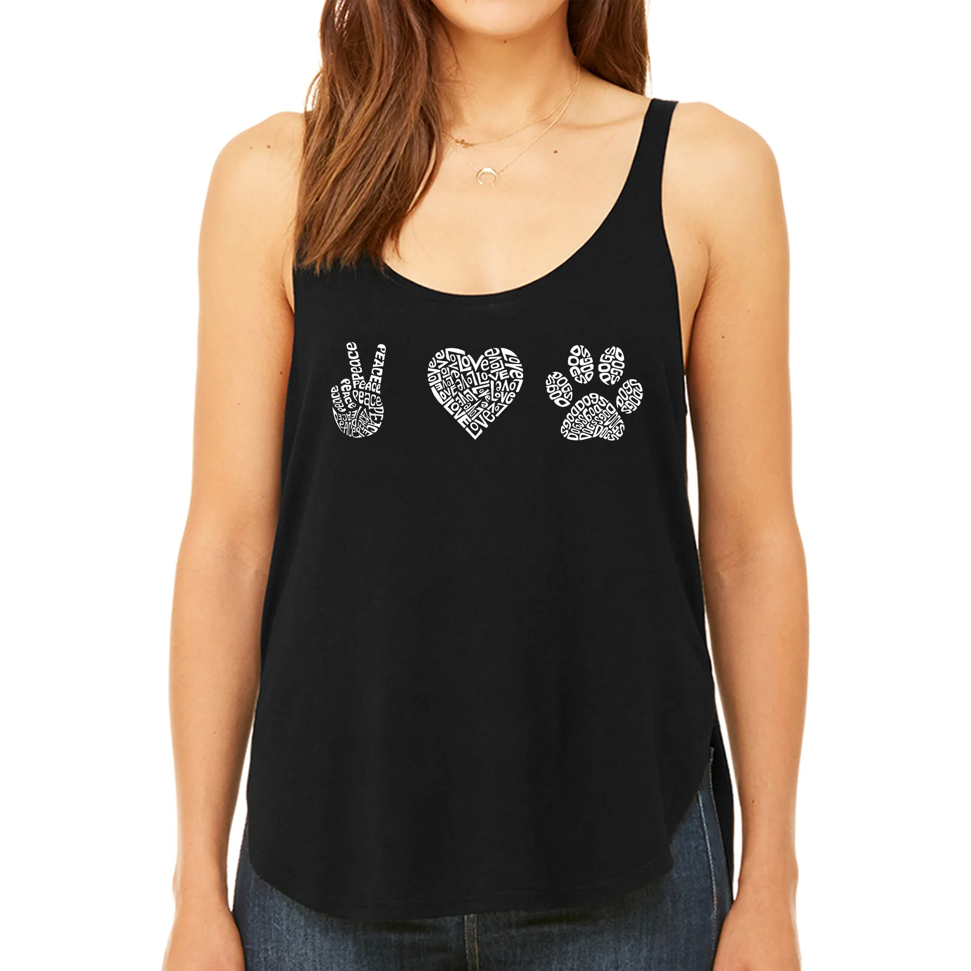 Peace Love Dogs - Women's Premium Word Art Flowy Tank Top sold by LA Pop Art