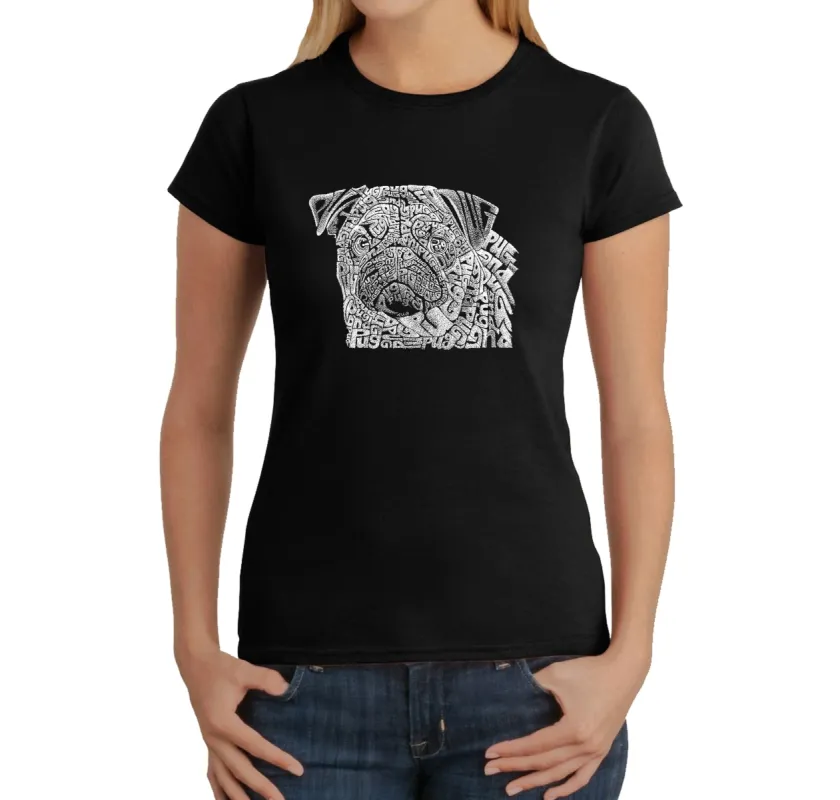 Pug Face - Women's Word Art T-Shirt sold by LA Pop Art