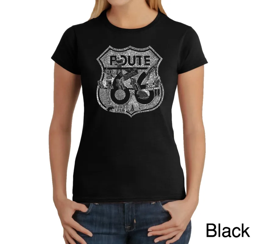 Stops Along Route 66 - Women's Word Art T-Shirt sold by LA Pop Art