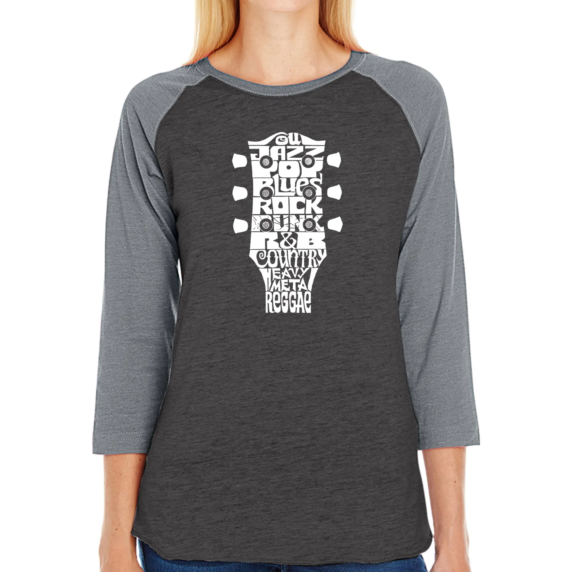 Guitar Head Music Genres - Women's Raglan Baseball Word Art T-Shirt sold by LA Pop Art product image thumbnail 4