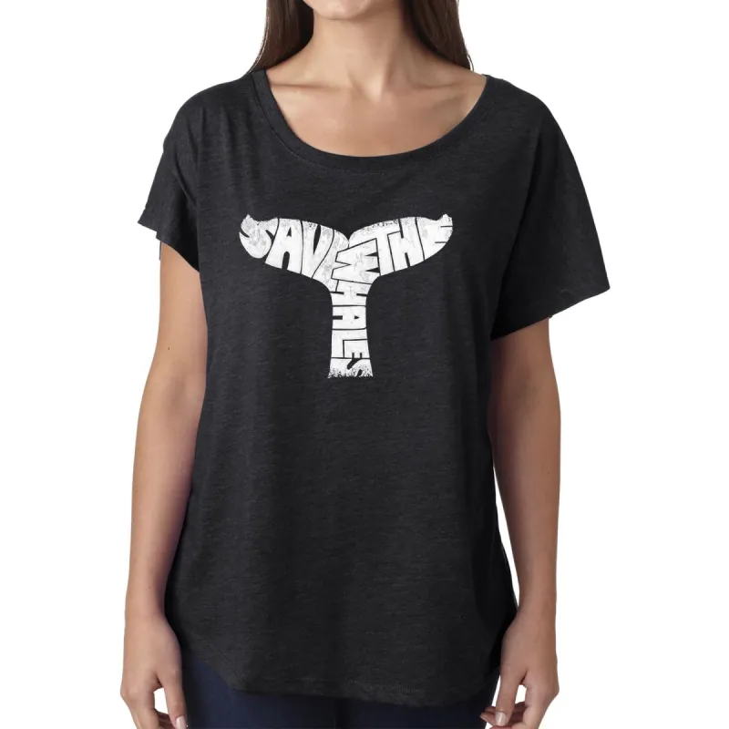 LA Pop Art Women's Dolman Word Art Shirt - SAVE THE WHALES sold by LA Pop Art