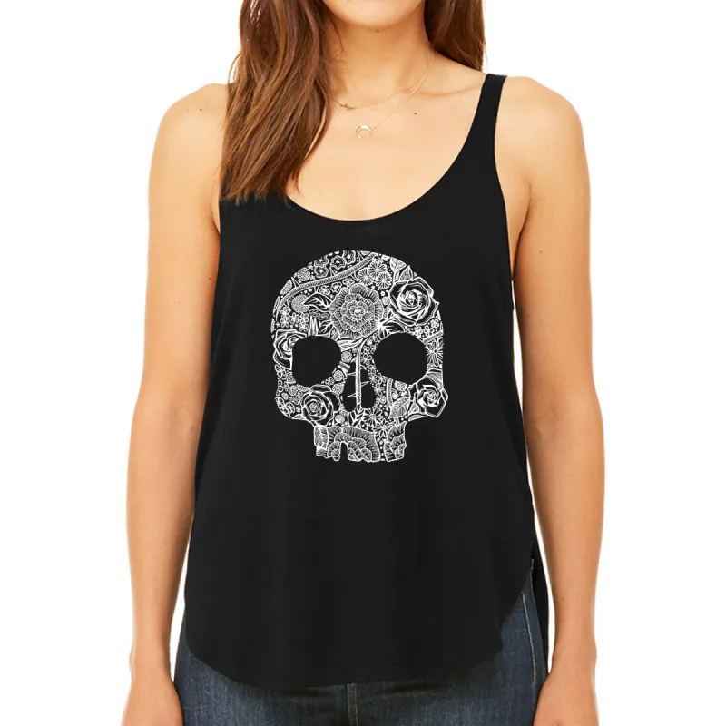 Flower Skull  - Women's Premium Word Art Flowy Tank Top sold by LA Pop Art