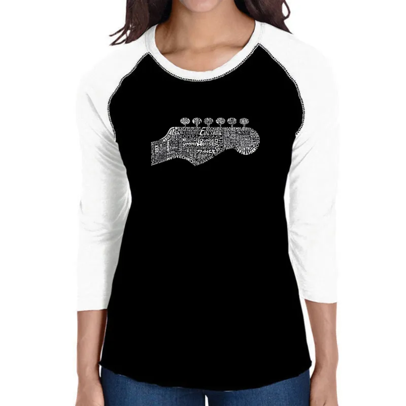 Guitar Head - Women's Raglan Baseball Word Art T-Shirt sold by LA Pop Art