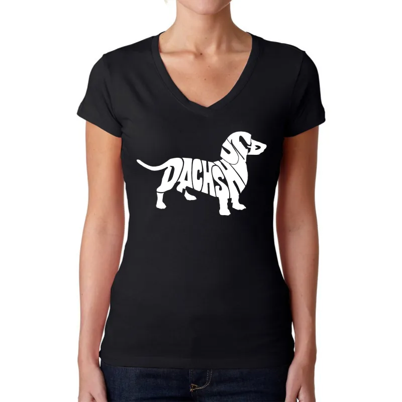 Dachshund  - Women's Word Art V-Neck T-Shirt sold by LA Pop Art