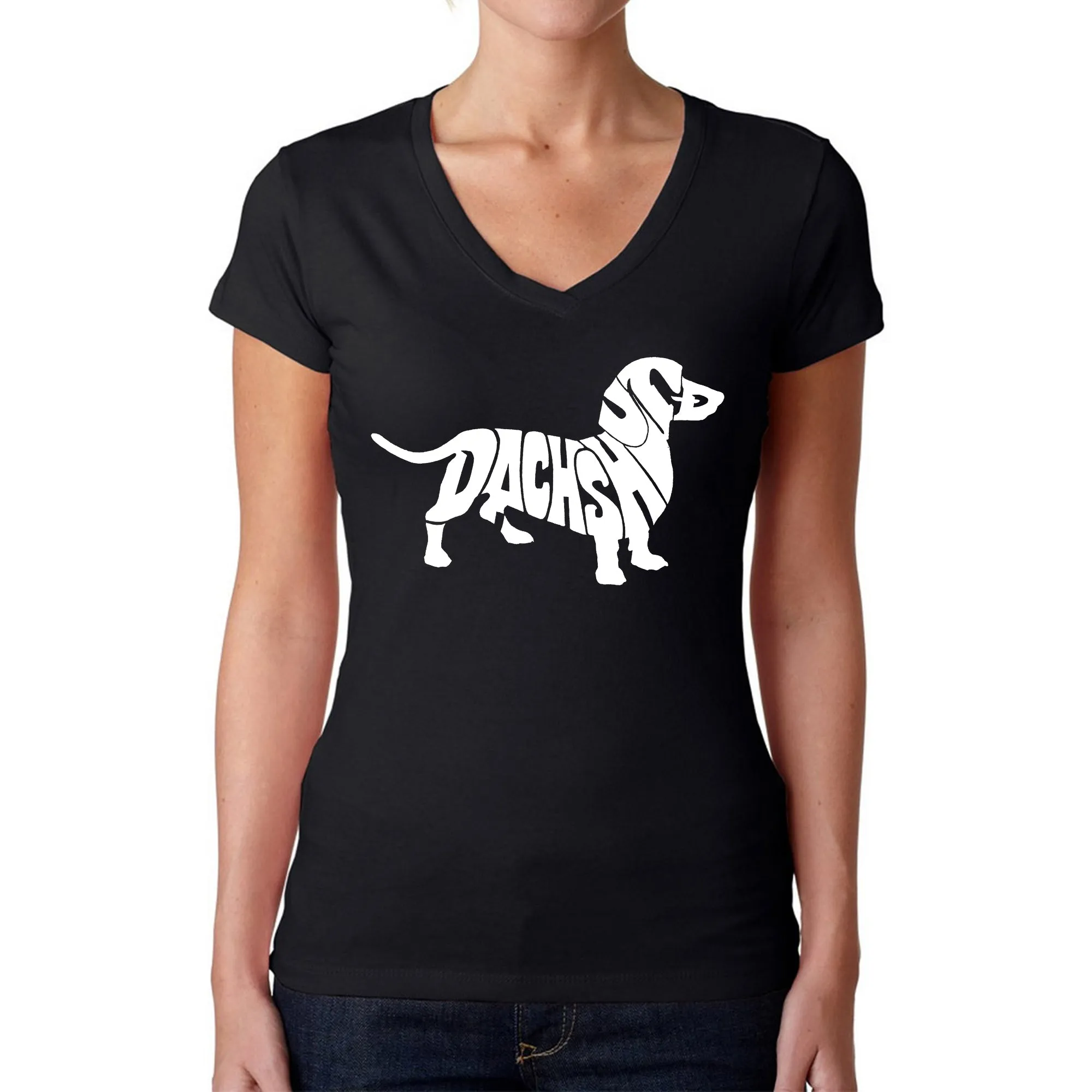 Dachshund - Women's Word Art V-Neck T-Shirt sold by LA Pop Art