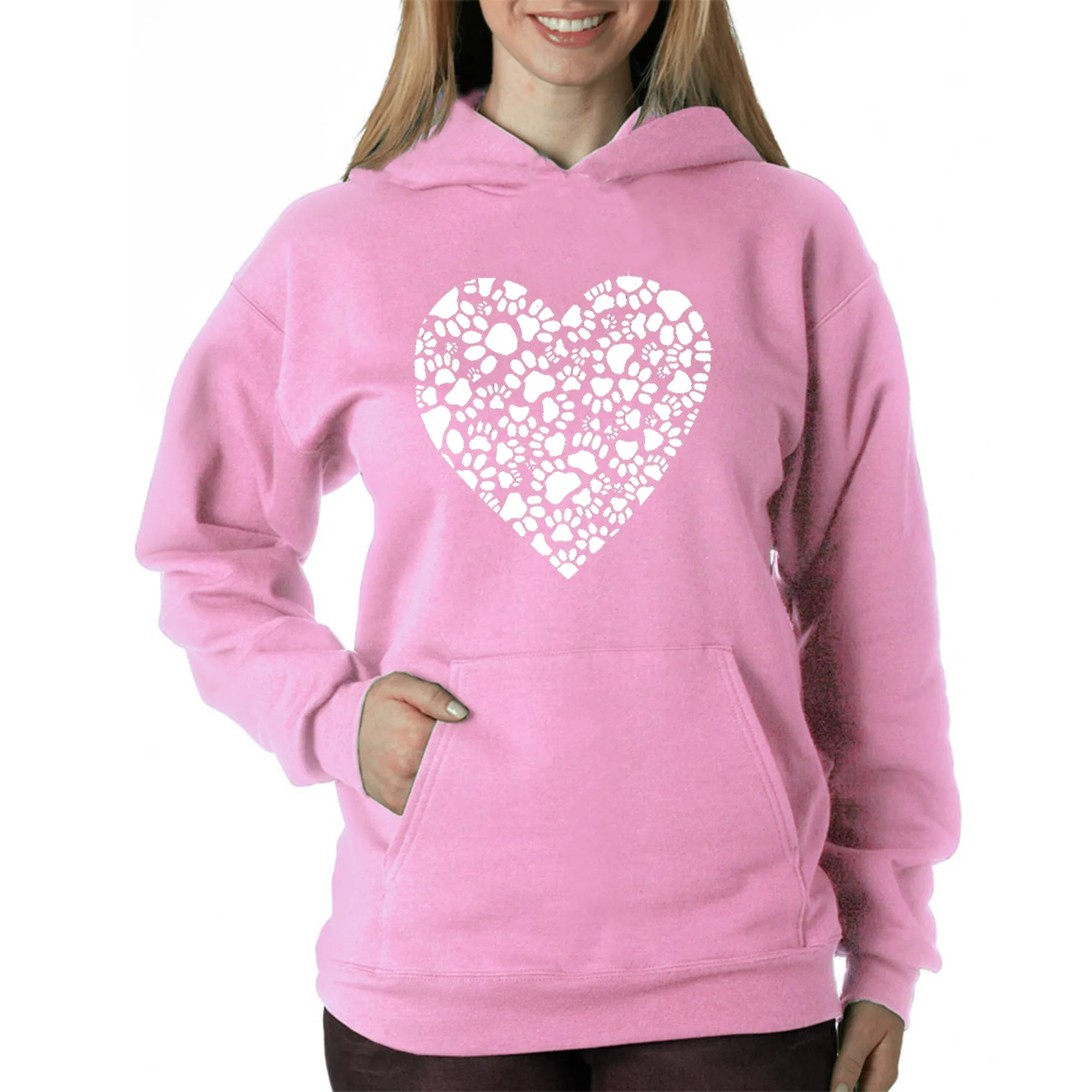 Paw Prints Heart - Women's Word Art Hooded Sweatshirt sold by LA Pop Art product image thumbnail 4