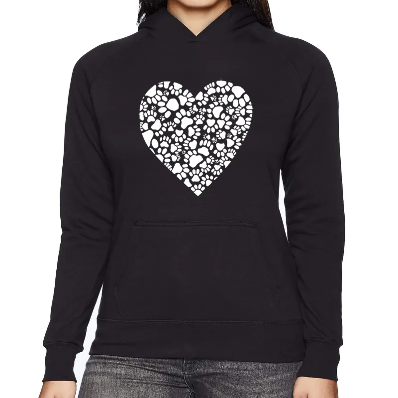 Paw Prints Heart  - Women's Word Art Hooded Sweatshirt sold by LA Pop Art