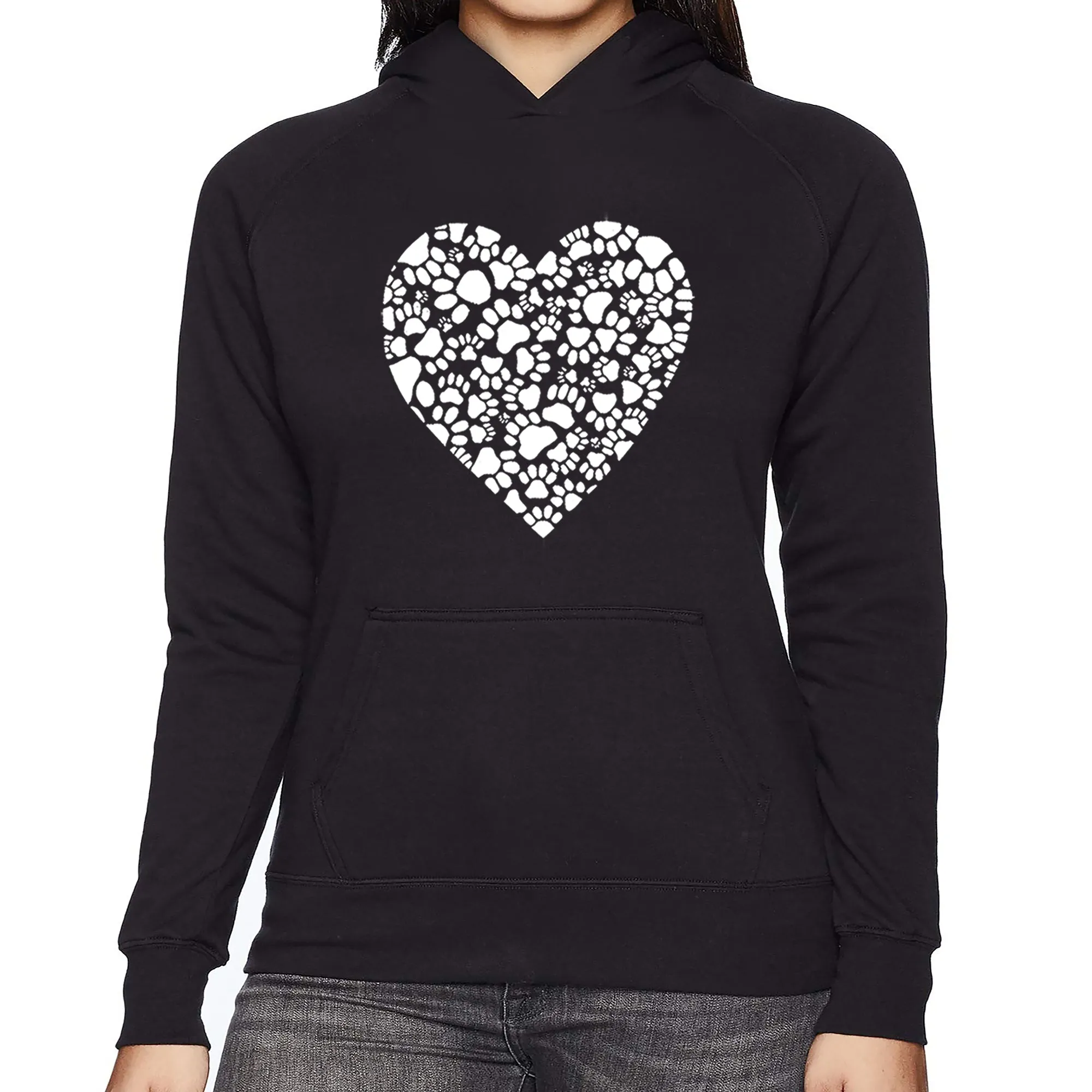Paw Prints Heart - Women's Word Art Hooded Sweatshirt sold by LA Pop Art