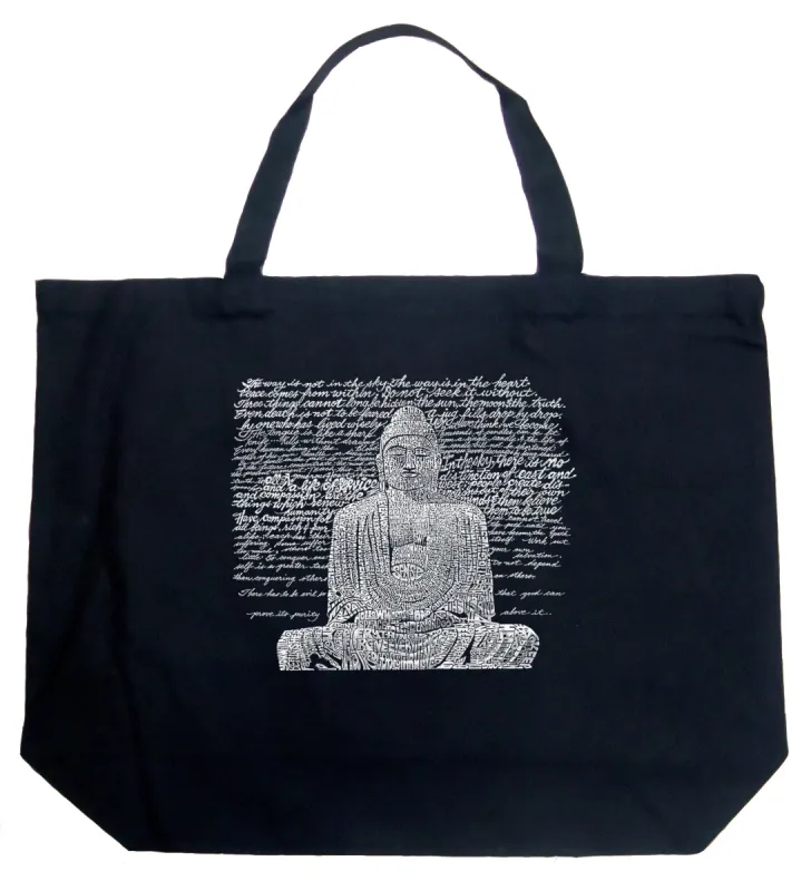 Zen Buddha - Large Word Art Tote Bag sold by LA Pop Art