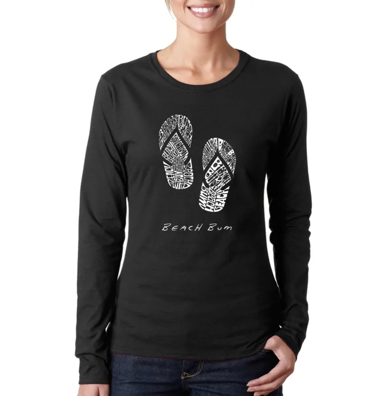 BEACH BUM - Women's Word Art Long Sleeve T-Shirt sold by LA Pop Art