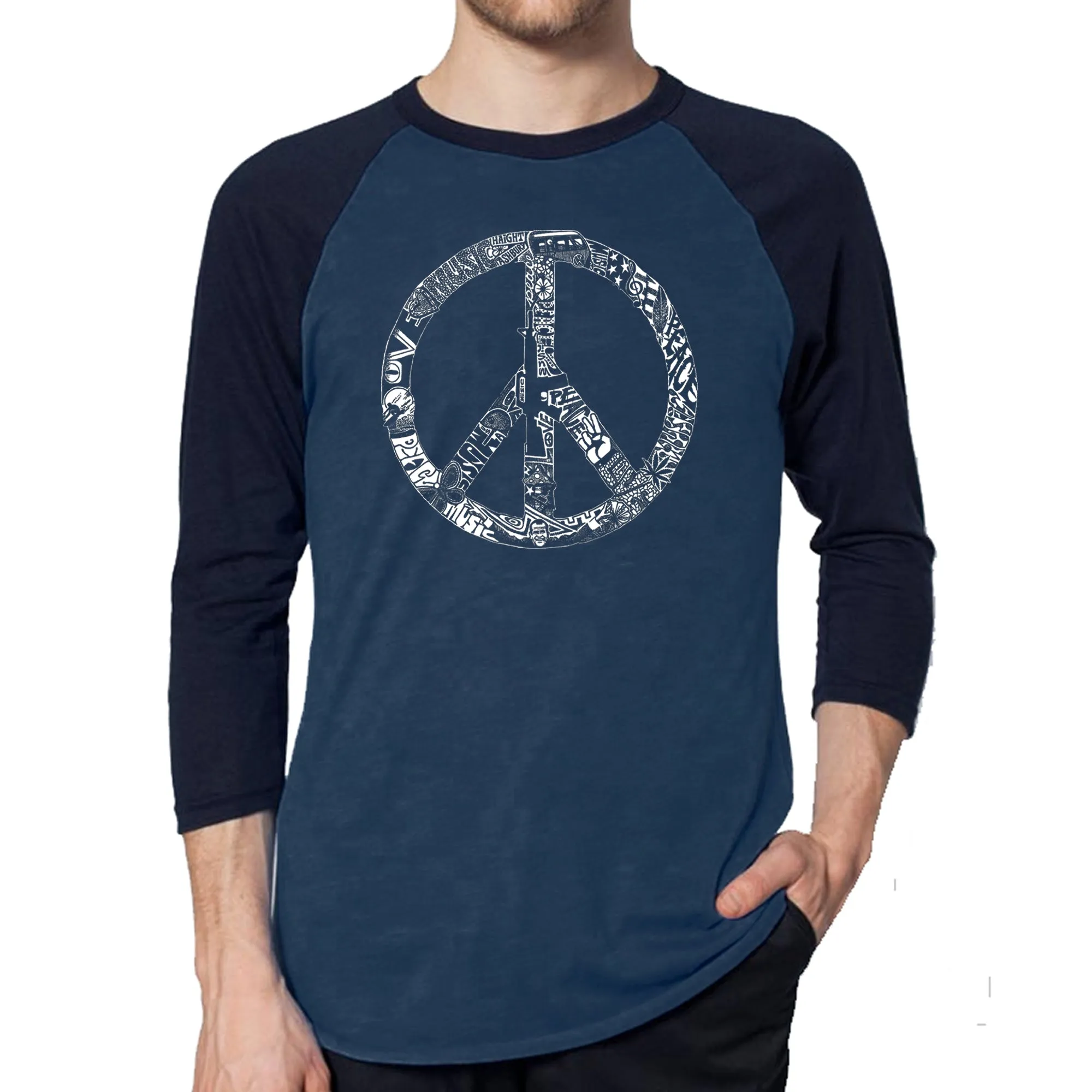 PEACE, LOVE, & MUSIC - Men's Raglan Baseball Word Art T-Shirt sold by LA Pop Art product image thumbnail 3