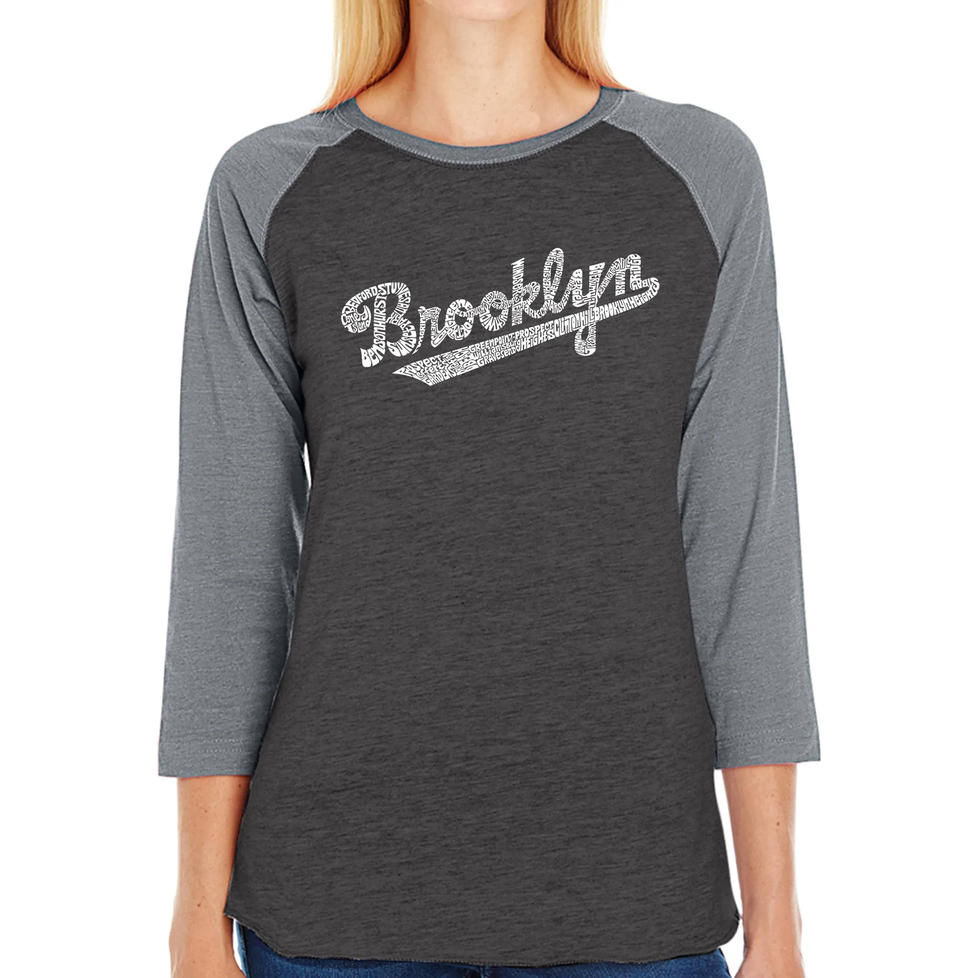 Brooklyn Neighborhoods - Women's Raglan Baseball Word Art T-Shirt sold by LA Pop Art product image thumbnail 4