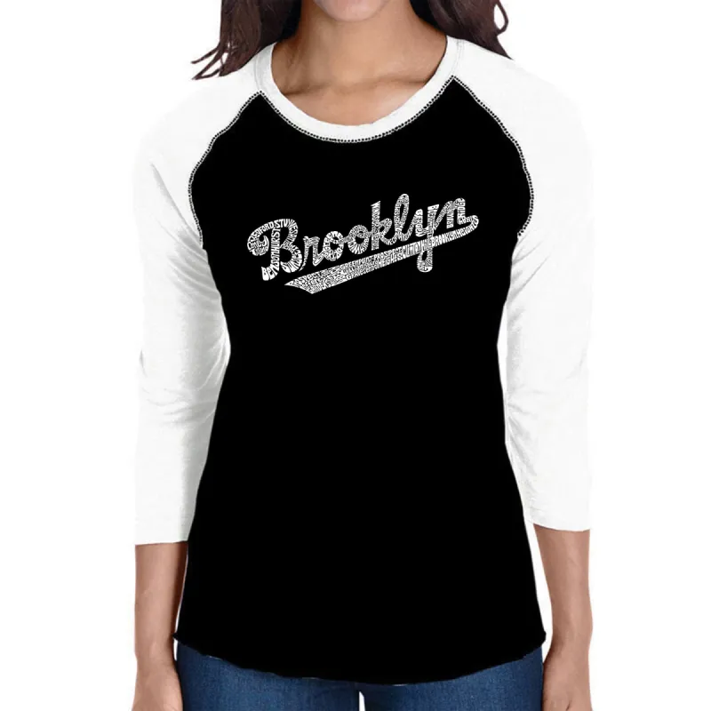 Brooklyn Neighborhoods  - Women's Raglan Baseball Word Art T-Shirt sold by LA Pop Art