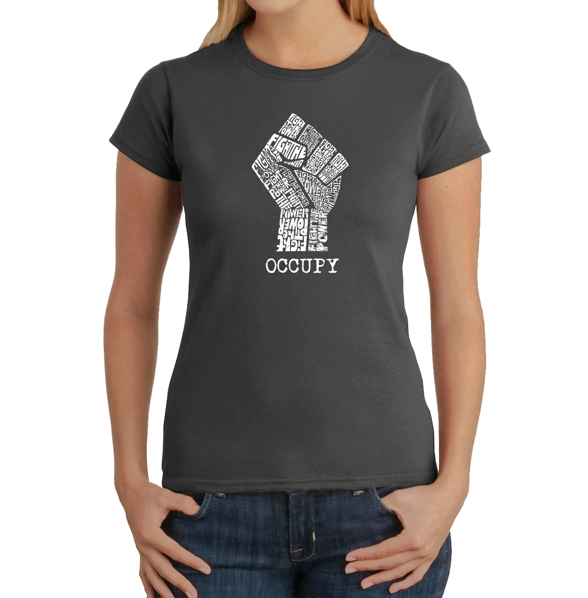 OCCUPY FIGHT THE POWER - Women's Word Art T-Shirt sold by LA Pop Art product image thumbnail 4
