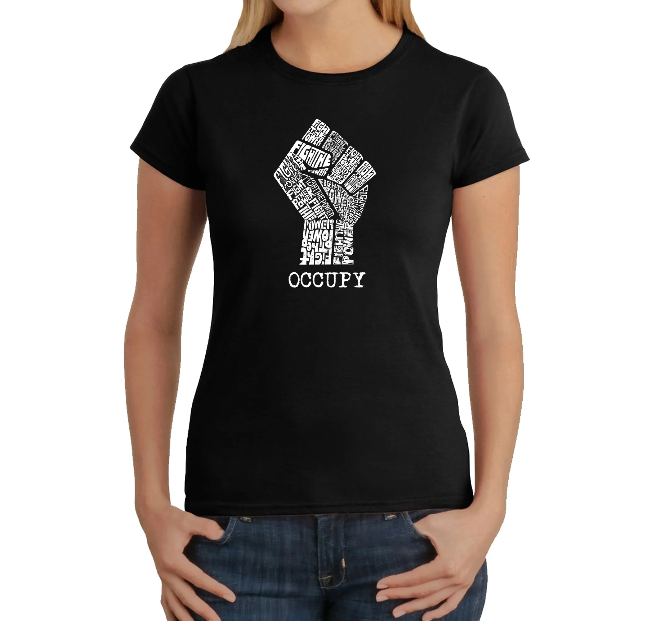 OCCUPY FIGHT THE POWER - Women's Word Art T-Shirt sold by LA Pop Art