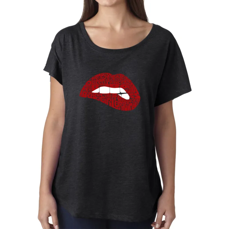 LA Pop Art Women's Dolman Word Art Shirt - Savage Lips sold by LA Pop Art
