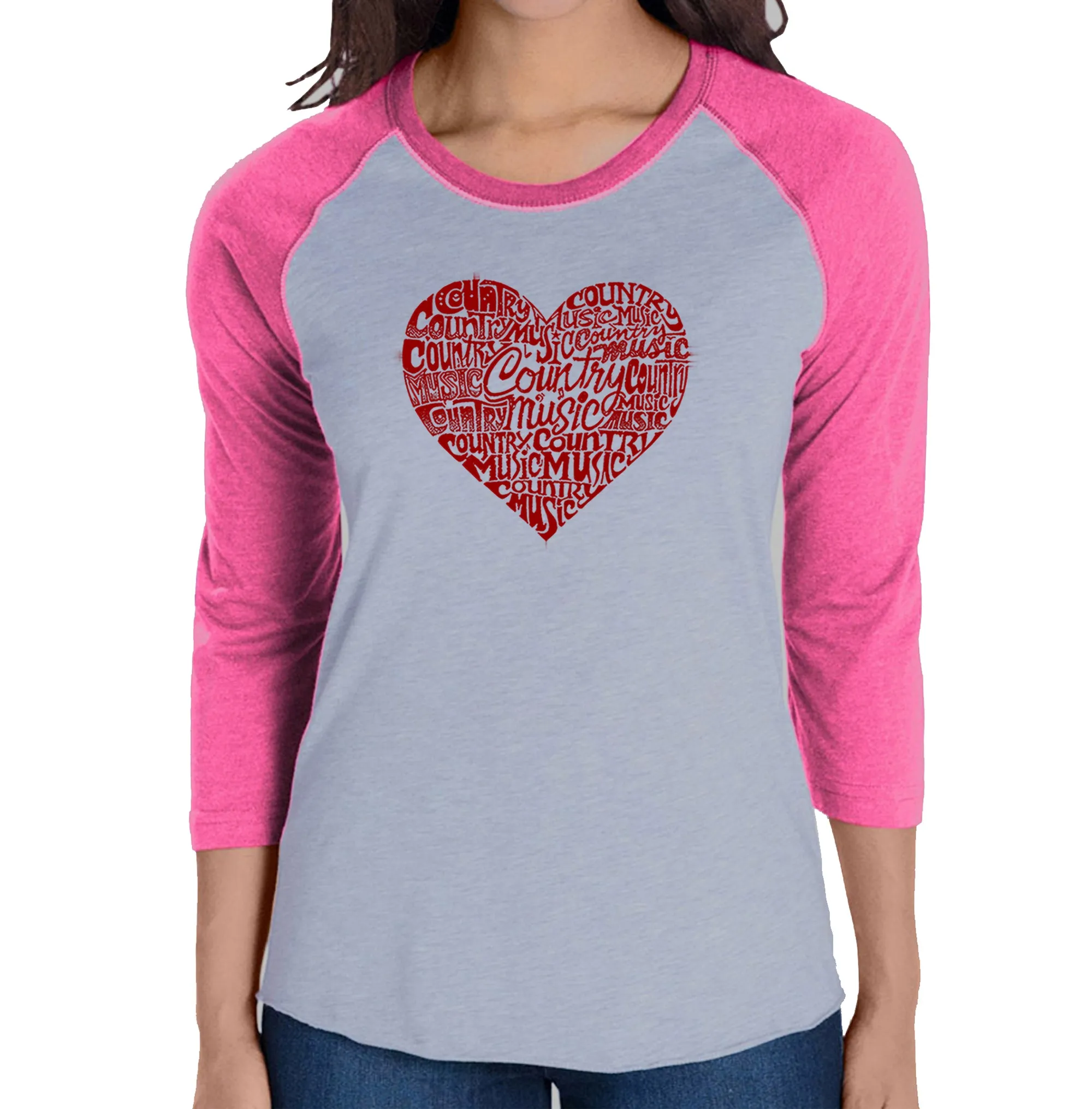 Country Music Heart - Women's Raglan Baseball Word Art T-Shirt sold by LA Pop Art product image thumbnail 3