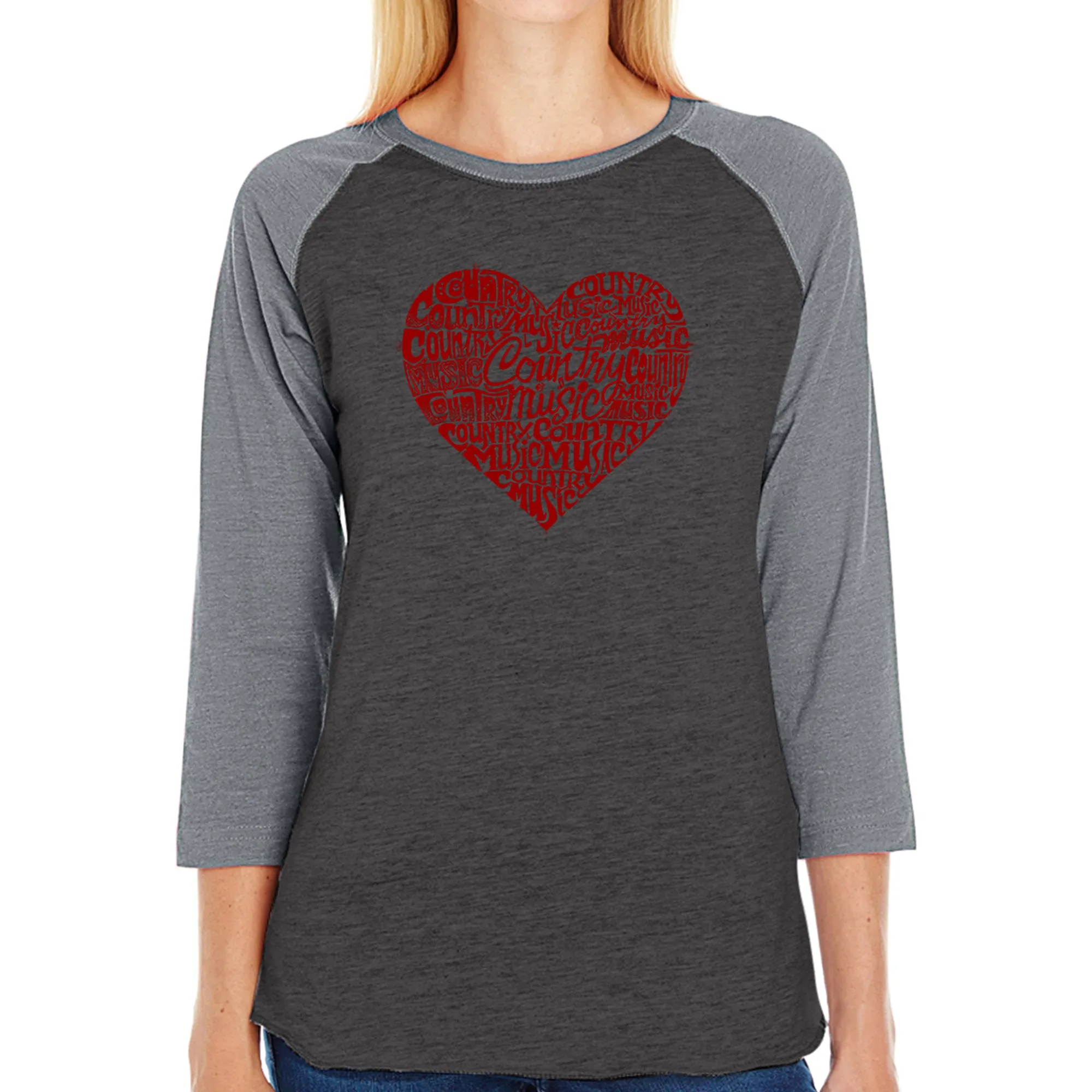 Country Music Heart - Women's Raglan Baseball Word Art T-Shirt sold by LA Pop Art product image thumbnail 4