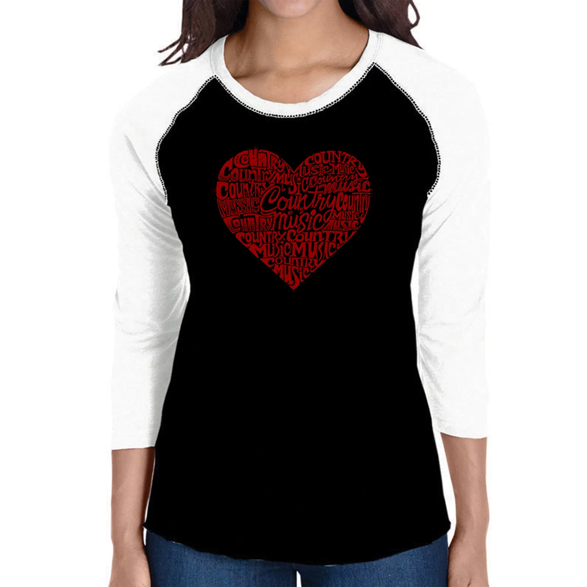 Country Music Heart - Women's Raglan Baseball Word Art T-Shirt sold by LA Pop Art
