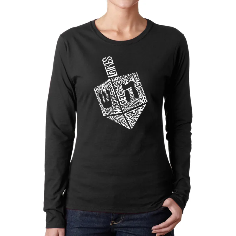 Hanukkah Dreidel - Women's Word Art Long Sleeve T-Shirt sold by LA Pop Art