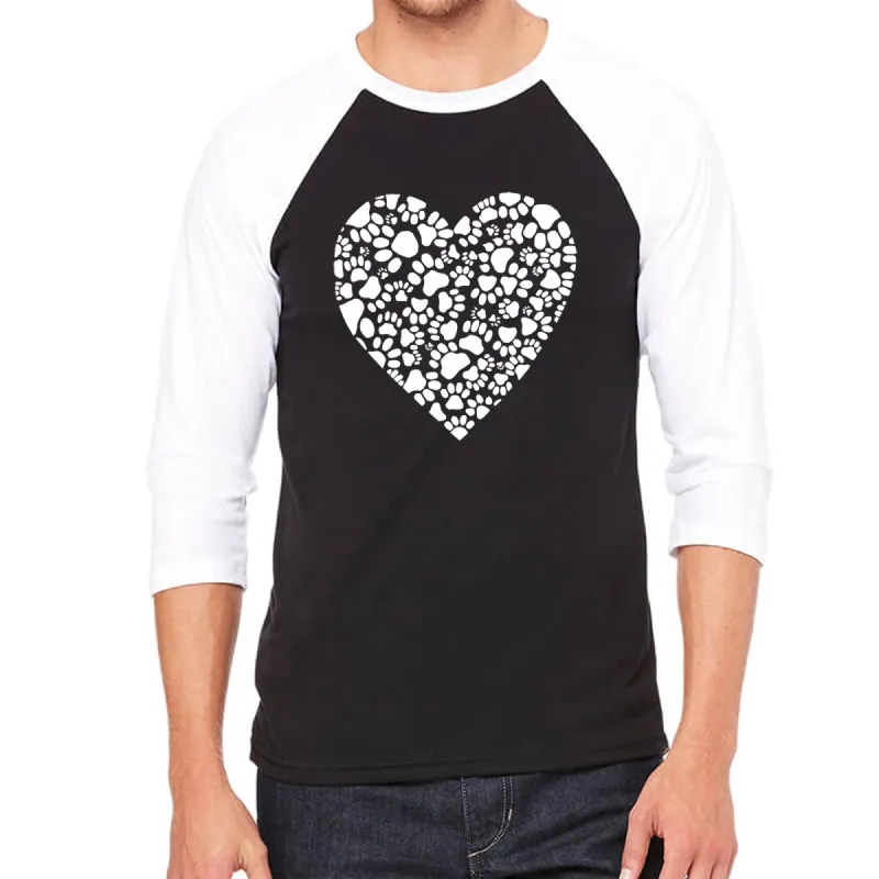 Paw Prints Heart  - Men's Raglan Baseball Word Art T-Shirt sold by LA Pop Art