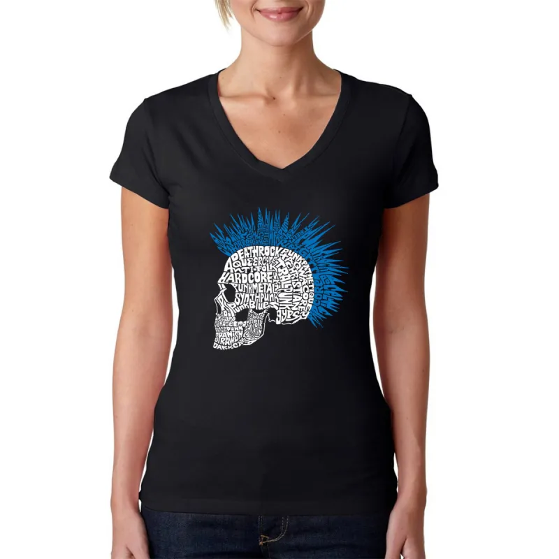 Punk Mohawk - Women's Word Art V-Neck T-Shirt sold by LA Pop Art