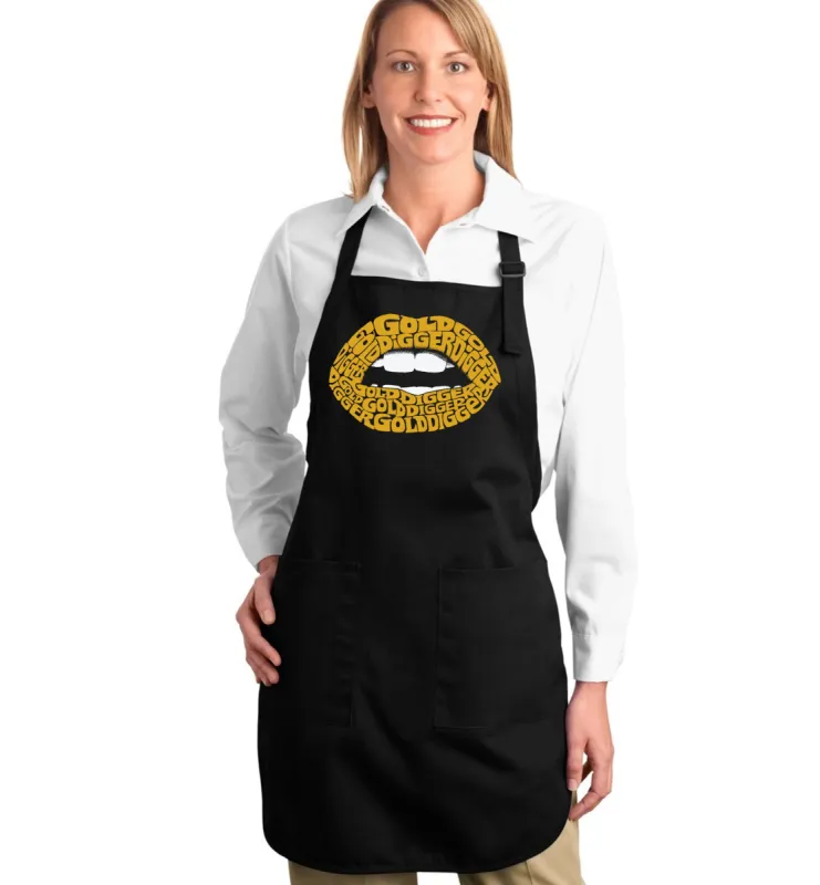 Gold Digger Lips - Full Length Word Art Apron made by LA Pop Art