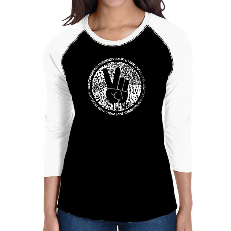 MAKE LOVE NOT WAR - Women's Raglan Baseball Word Art T-Shirt sold by LA Pop Art