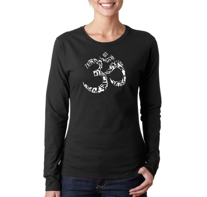 THE OM SYMBOL OUT OF YOGA POSES - Women's Word Art Long Sleeve T-Shirt sold by LA Pop Art