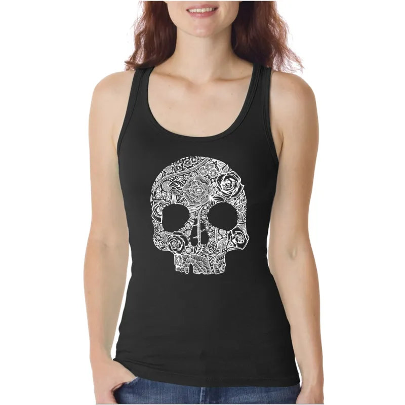 Flower Skull  - Women's Word Art Tank Top sold by LA Pop Art