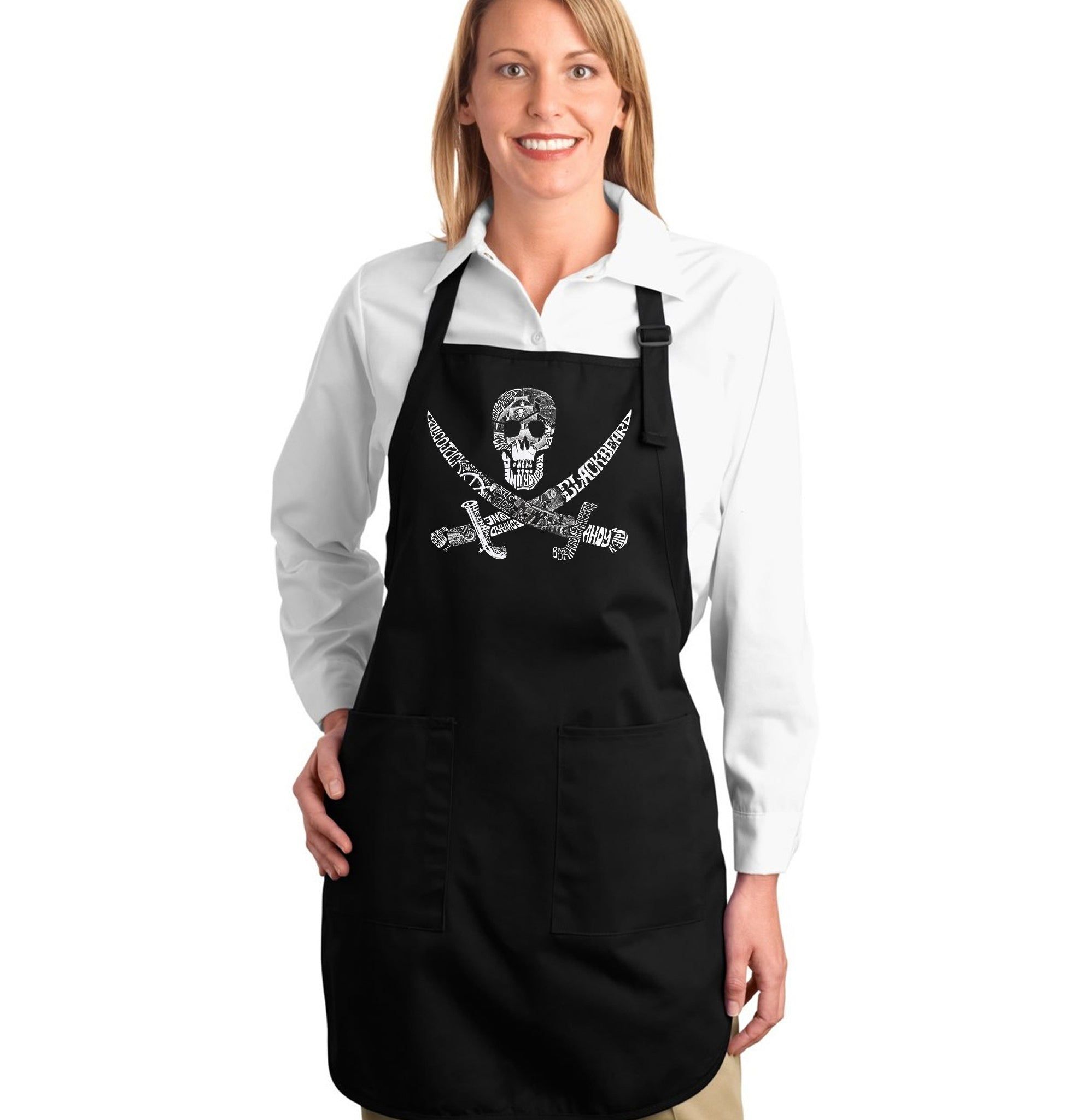 PIRATE CAPTAINS, SHIPS AND IMAGERY - Full Length Word Art Apron sold by LA Pop Art